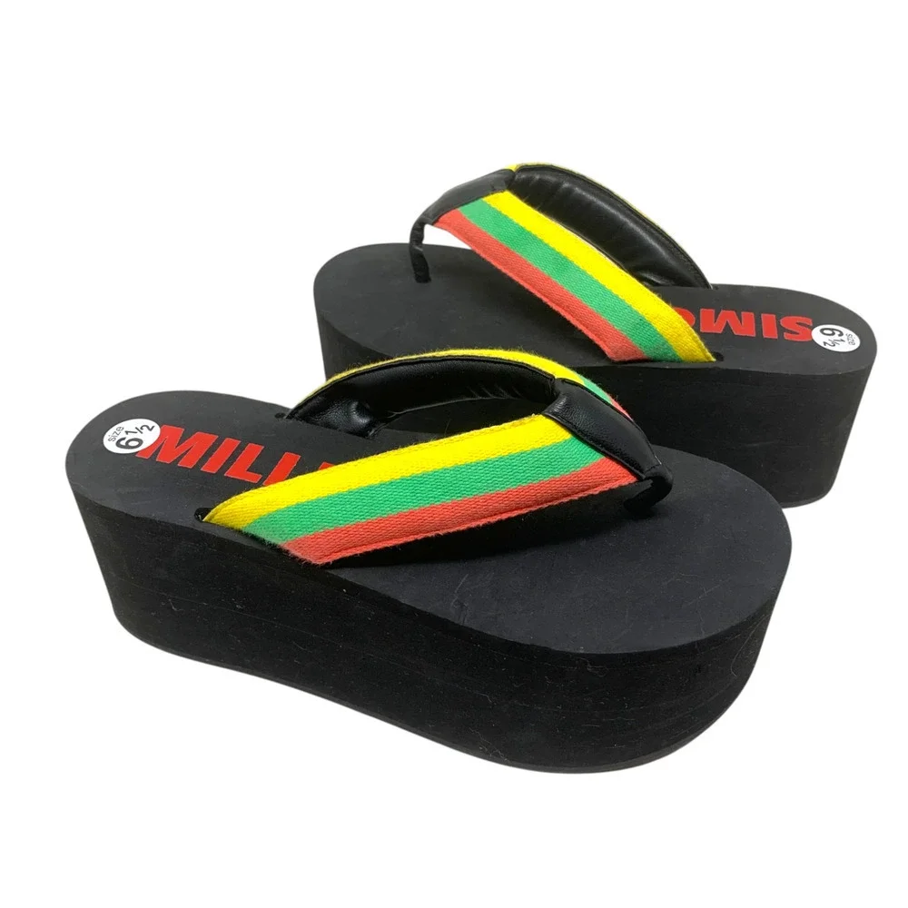 Simon Miller FOAMI Platform Sandals Black/Multi Stripe Thong Size 6.5 EU 36 NEW